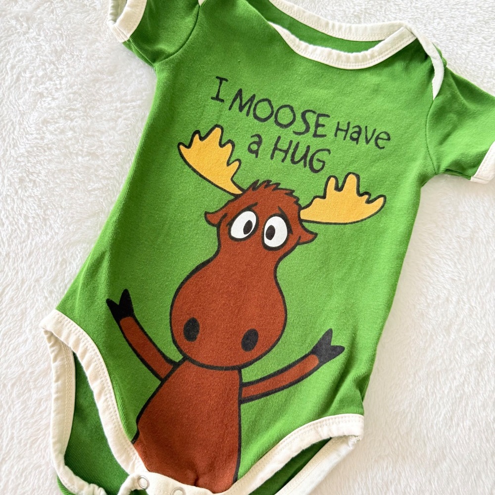 Lazy One Baby‎ Moose Onesie Green Cotton Bodysuit Size 12M